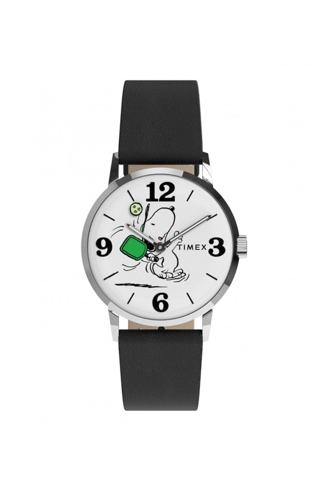 Timex  Peanuts x Marlin Pickleball 38mm Leather Strap Watch TW2Y50400