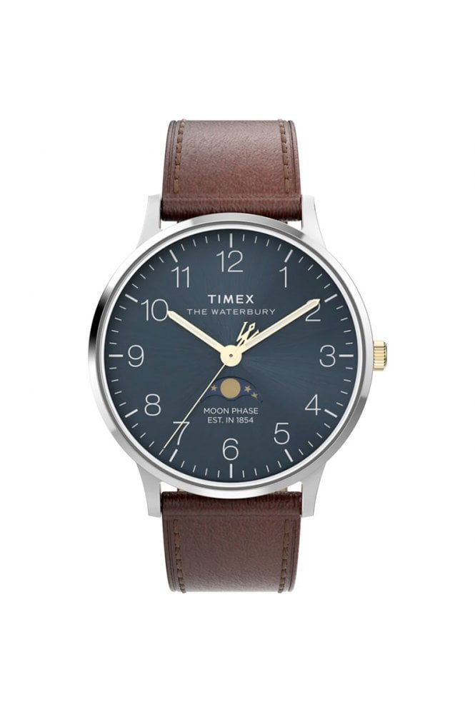 Timex  Waterbury Classic Moon Phase 40mm Leather Strap Watch TW2W75600
