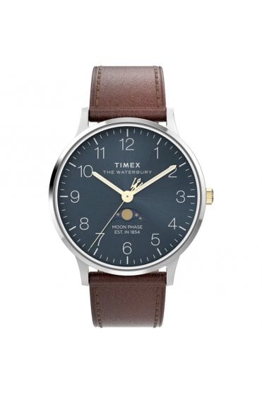 Timex Waterbury Classic Moon Phase 40mm Leather Strap Watch TW2W75600